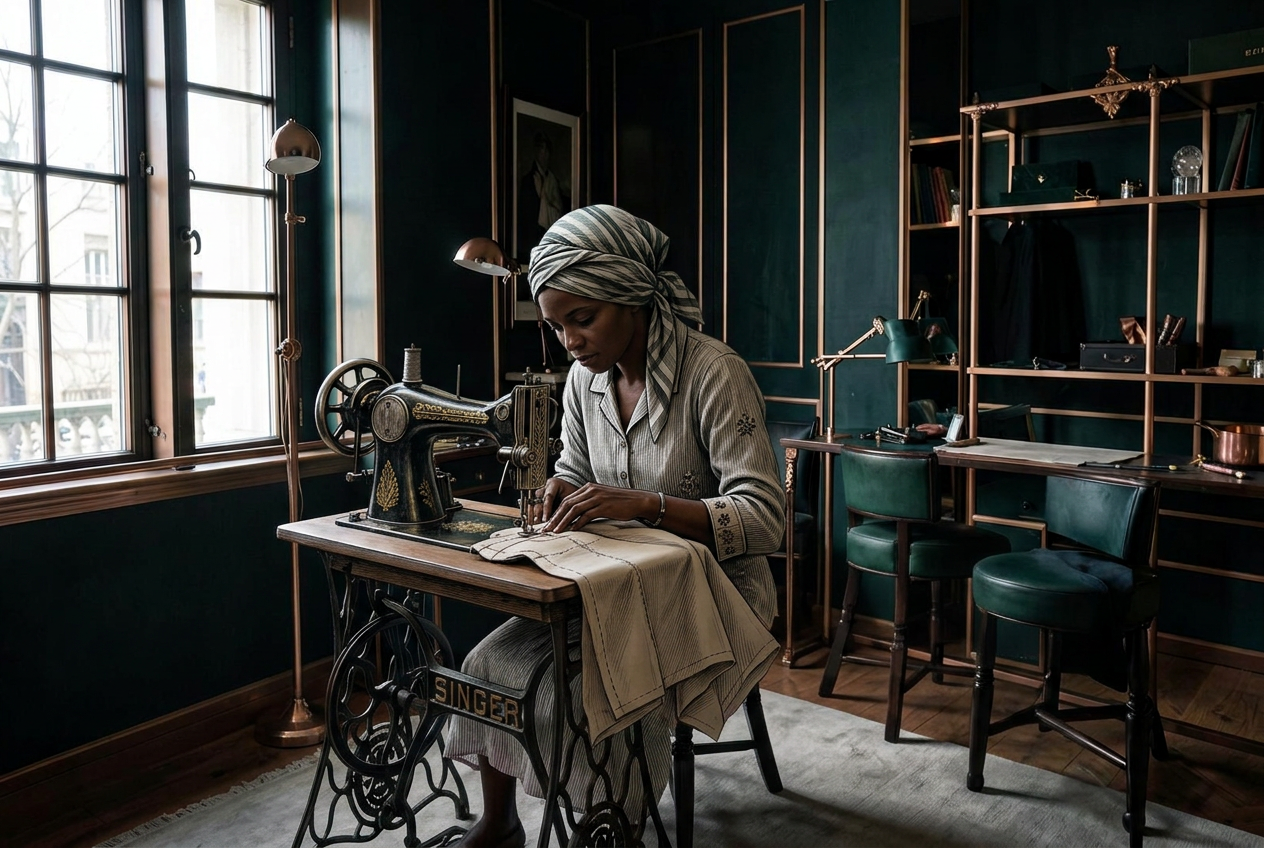 TINEI MAKUMBE artisan sewing in the atelier